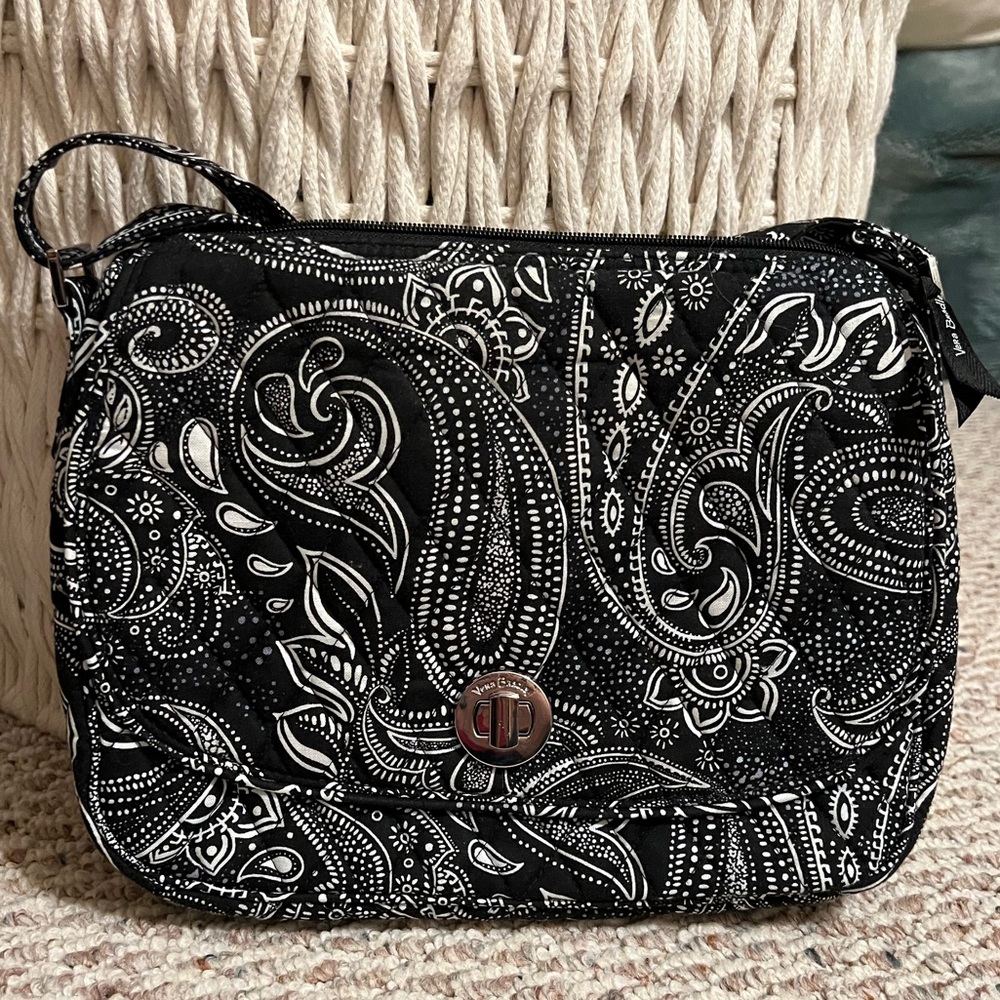 Vera Bradley Black and White Paisley Crossbody Saddle Bag